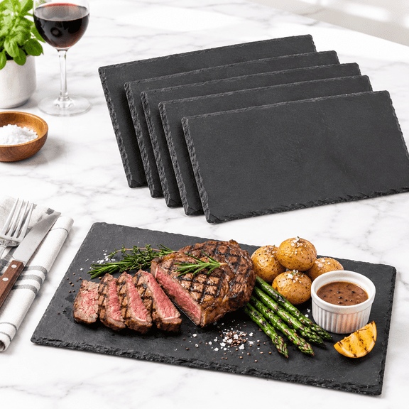 6 Pack Slate Serving Plates Set, 3 Mixed Sizes, Durable Stone Charcuterie Boards