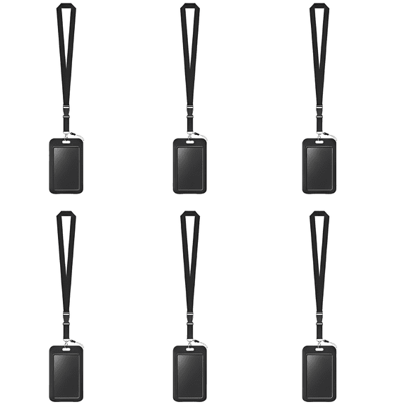6 Pack Vertical Sliding Hard Plastic ID Card Holders, Detachable Lanyard Badge Protector for ID Credit Key Card Driver License Pass