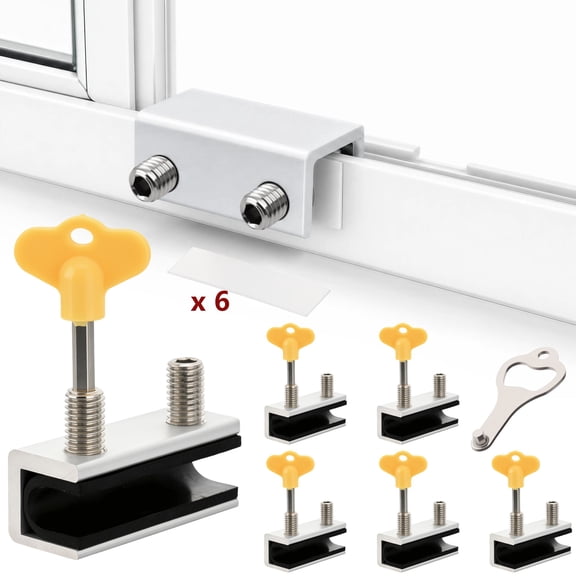 6 Pack Sliding Window Locks with Key, Adjustable No-Drill Window Stopper for Horizontal up&Down Sliding Home & Office,Silver