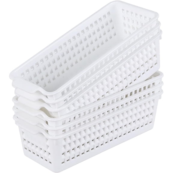 6-Pack Slim Plastic Storage Baskets, Narrow Organizer Bins for Pantry