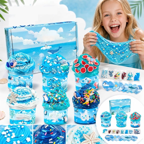 6 Pack Slime Kit for Girls Pink Cloud Butter Clear Water Slimes, Non-Sticky Soft Sensory Toys Scented Slimes Party Favors Goodie Bag Stuffers Birthday Christmas Gift