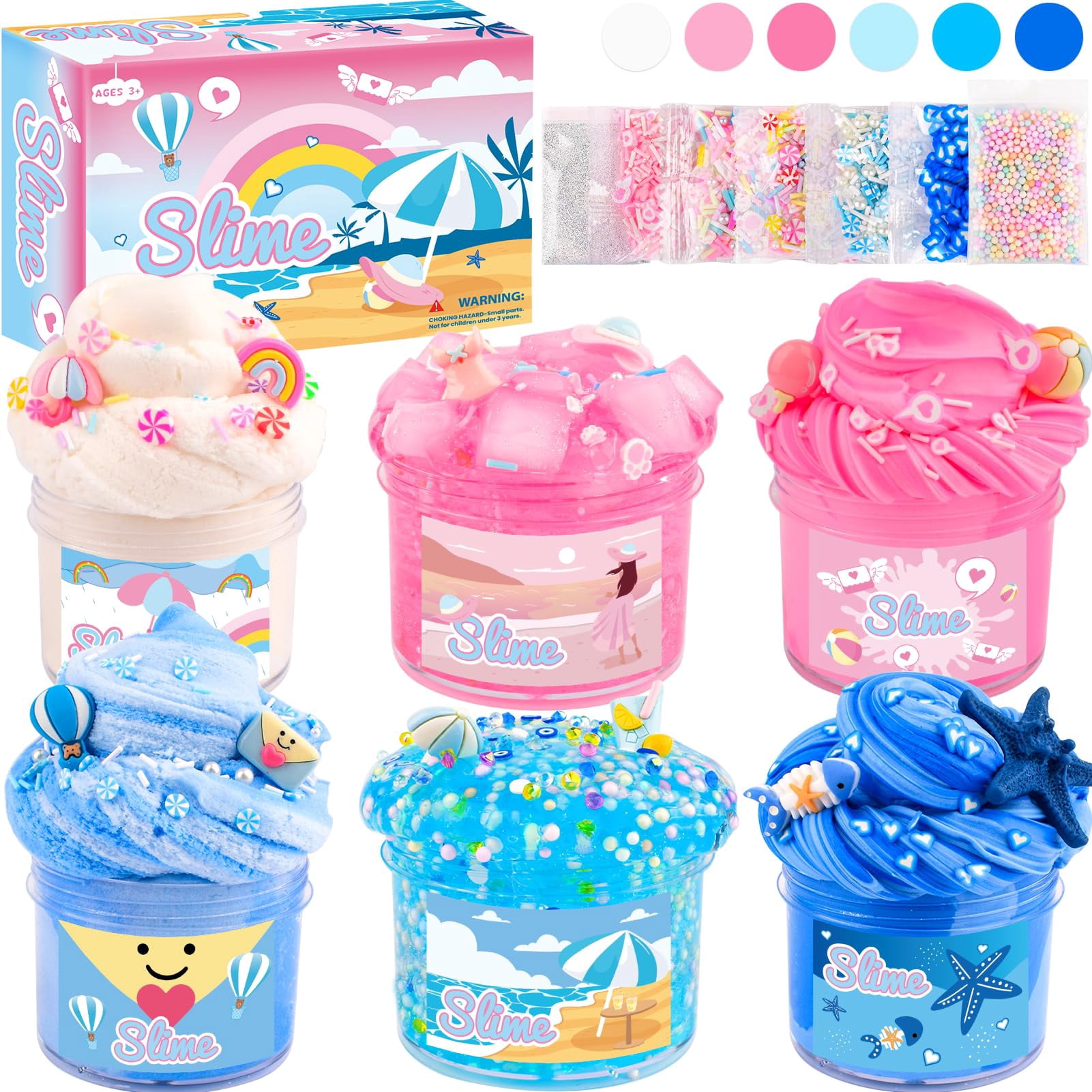 6 Pack Slimes Kit, Pink Slime, Cloud Butter & Clear Slime, Party Favors,Goodie Bag Stuffers,Birthday Gift Ideas Cute Stuff