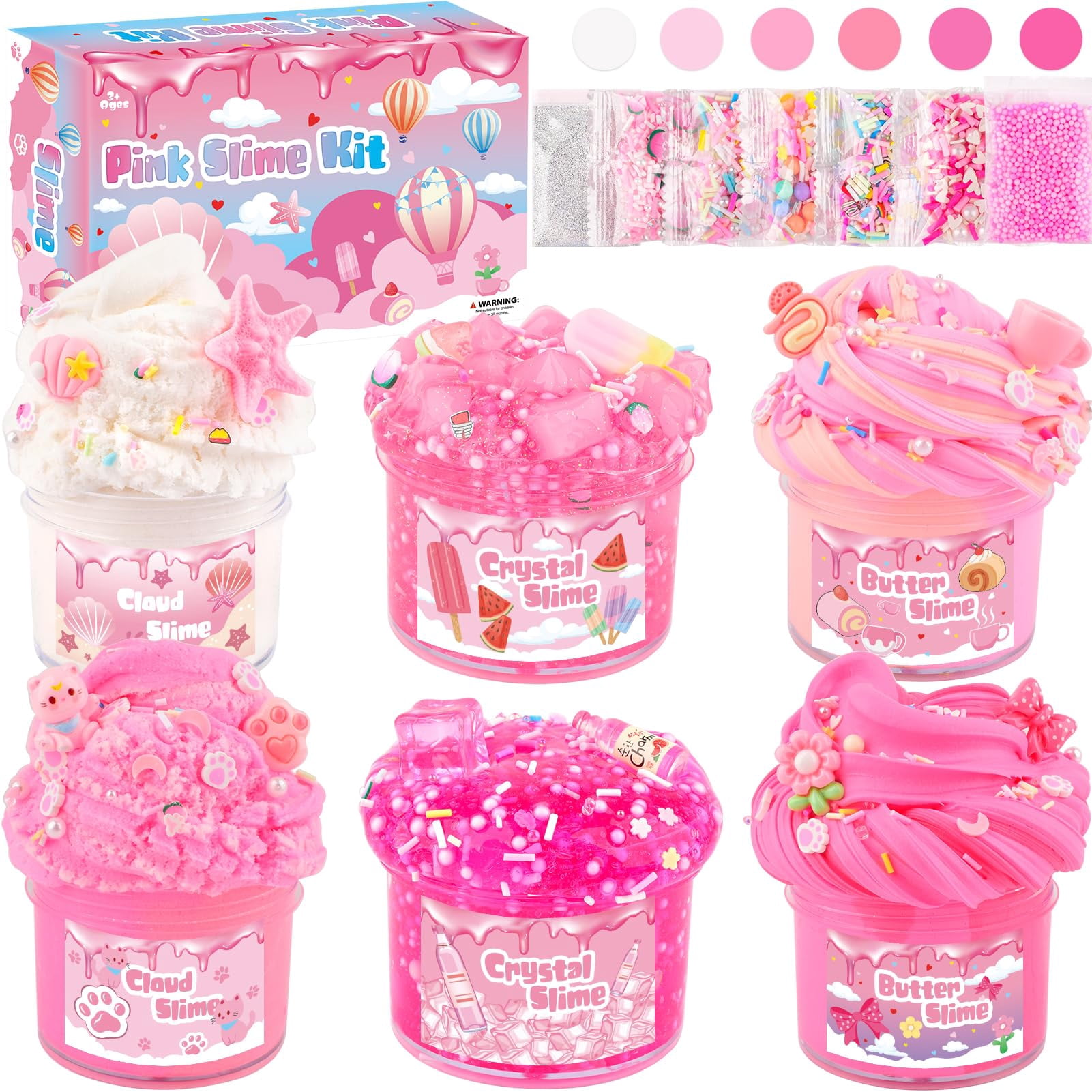 6 Pack Slimes Kit, Pink Slime, Cloud Butter & Clear Slime, Party Favors,Goodie Bag Stuffers,Birthday Gift Ideas Cute Stuff