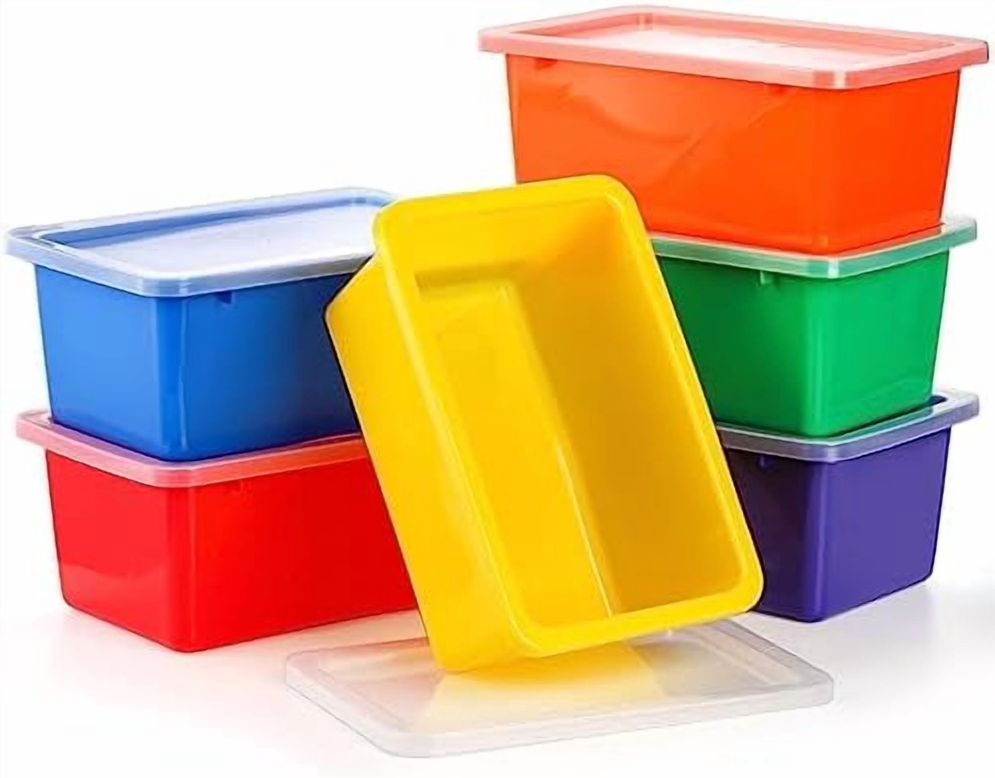 6 Pack Small Cubby Bins Storage Bins with Lids, 5 Qt Plastic Storage ...