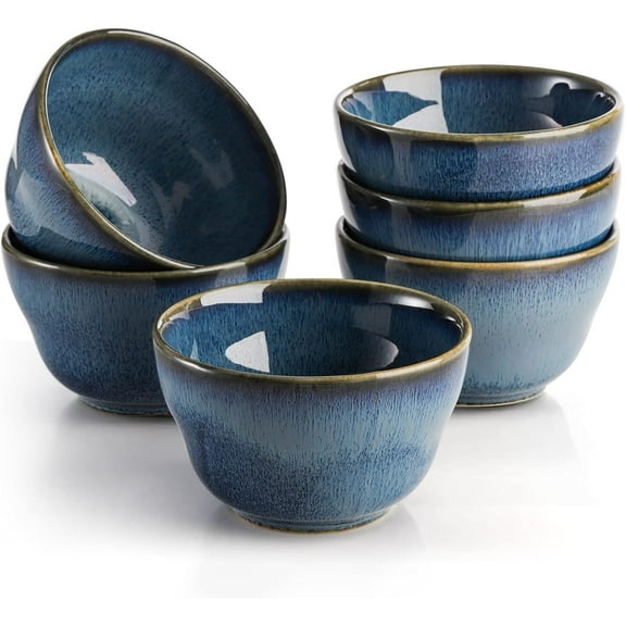 6 Pack Small Dessert Bowls, 8 Ounce Bouillon Cups, Porcelain Ramekins for Dessert Pudding Soup Dipping Sauce