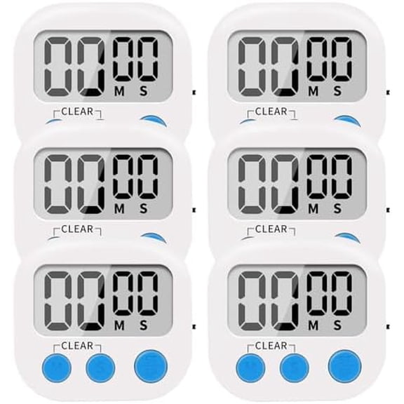 6 Pack Small Digital Kitchen Timer Magnetic Back and ON/Off Switch,Minute Second Count Up Countdown, White$$Home Decor, Kitchen, & Other