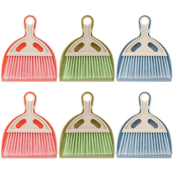 6 Pack Small Dustpan and Brush Set, Whisk Broom and Dust Pan with Handle, Nesting Tiny Cleaning Broom, Mini Hand Broom and Dustpan Set for Table, Desk, Keyboard, Cars and Pet Nest