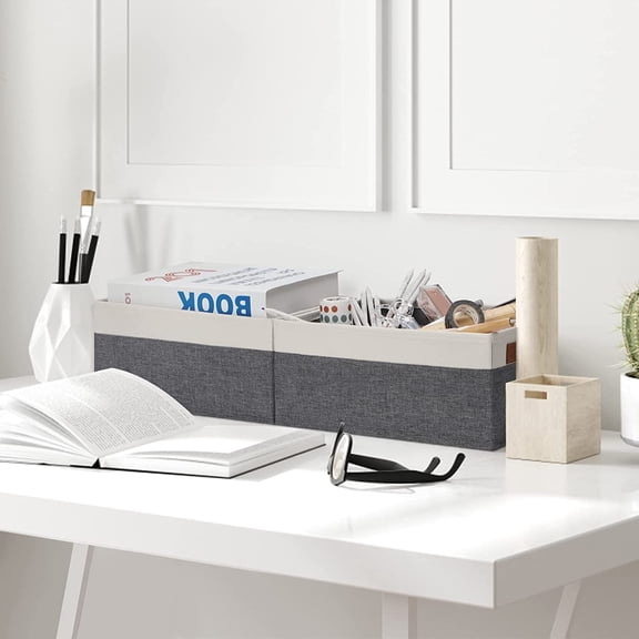 6 Pack Small Fabric Storage Bins Grey and White with Handles 11.8 Inch Organizer Baskets for Clothes, Underwear, Hats, and DVDs