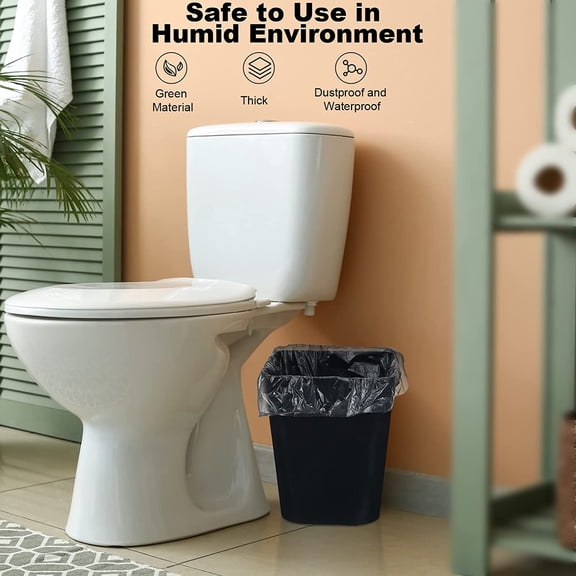 6-Pack Small Garbage Bins – Plastic Waste Cans with 3 Rolls of Bags, Perfect for Bathroom, Office, Bedroom & Living Room, Black