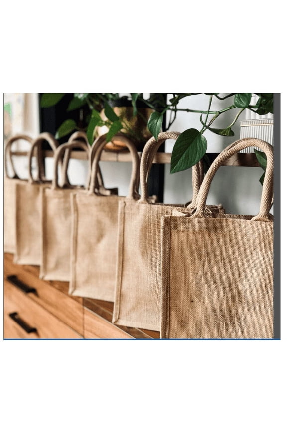 6 Pack Small Jute Burlap Tote Bags,Eco-Friendly, Reusable, Wedding Favors, Wedding Welcome Bags, Party Favors, Bridesmaids Gifts, DIY Decorating 8*8*6 inches