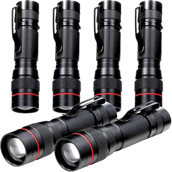 6 Pack Small Mini LED Flashlight, Single Mode Zoomable Flashlights AA Battery Powerful Flashlights with Pocket Clip, Portable Bulk EDC Pen Flash Light for Gift, Emergency, Camping, Hiking