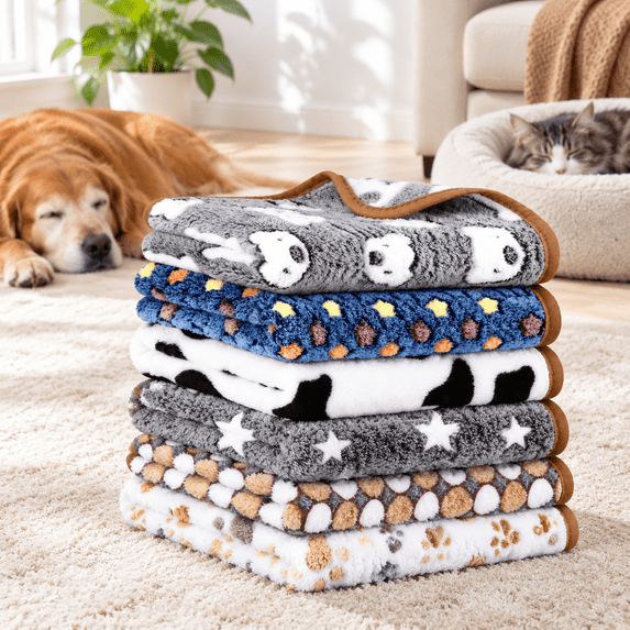 6 Pack Small Pet Blankets 30 x 42 Inch Absorbent Reusable Bedding for ...