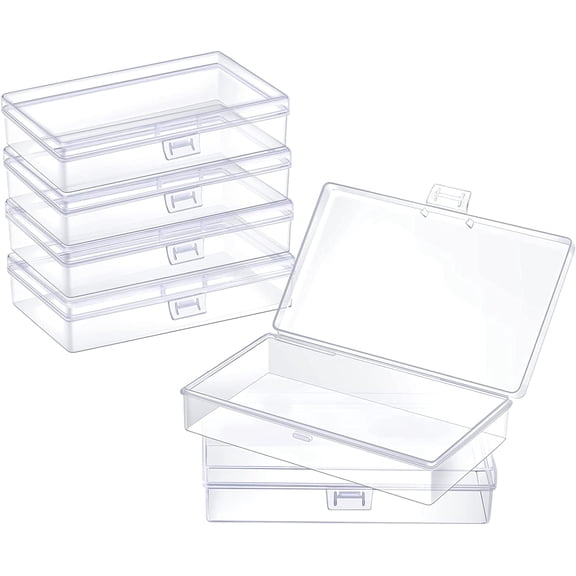 6 Pack Small Plastic Containers with Hinged Lids, Rectangle Clear Storage Boxes for Beads, Jewelry, Game Pieces, Crafts Items and Office Supplies (5.2 x 3 x 1.2Inch)