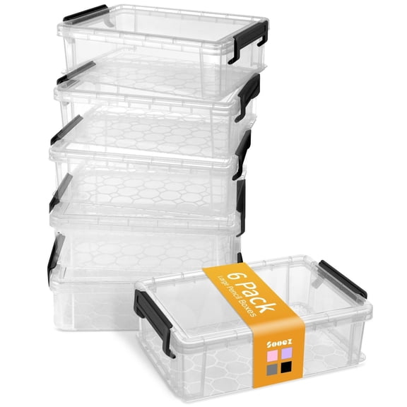 6 Pack Small Plastic Containers with Lids, Stackable Storage Organizer for Craft Supplies, Beads, Jewelry, Stickers, Clear Durable Storage Bins