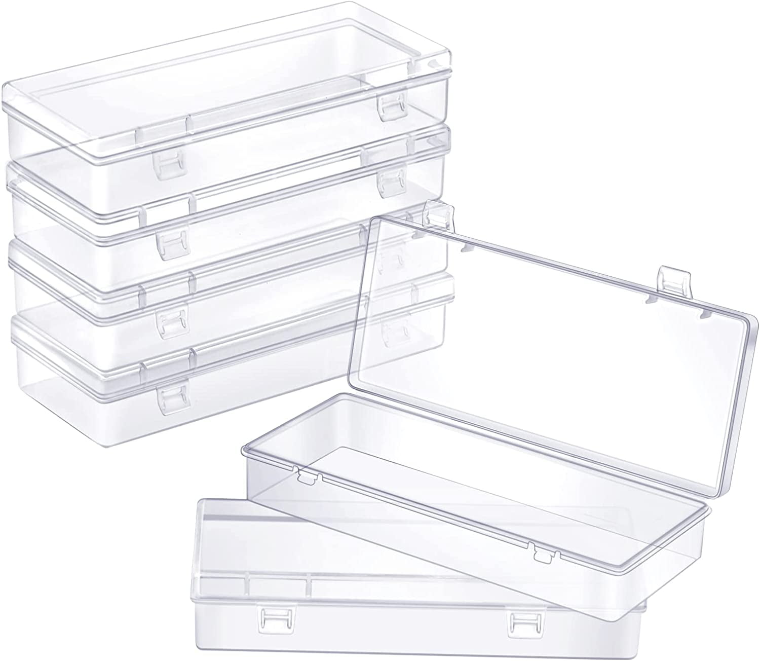 6 Pack Small Plastic Storage Containers with Hinged Lids, Rectangle ...