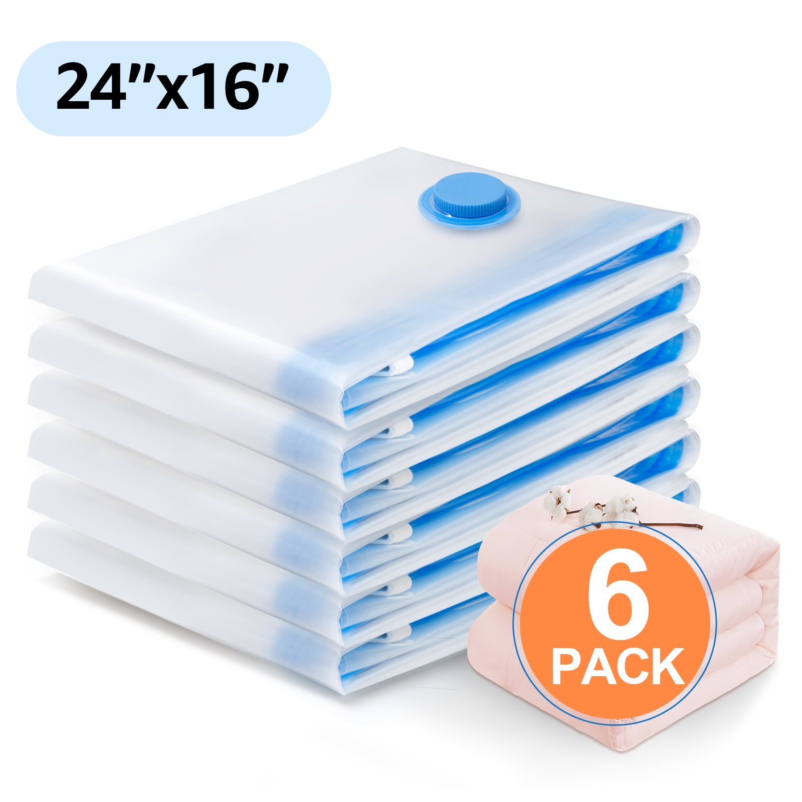 Vacpack Vacuum Storage Bags, 6 Small Space Saver Vacuum Seal Sealer Bags with Travel Pump for Clothes, Clothing (6s)
