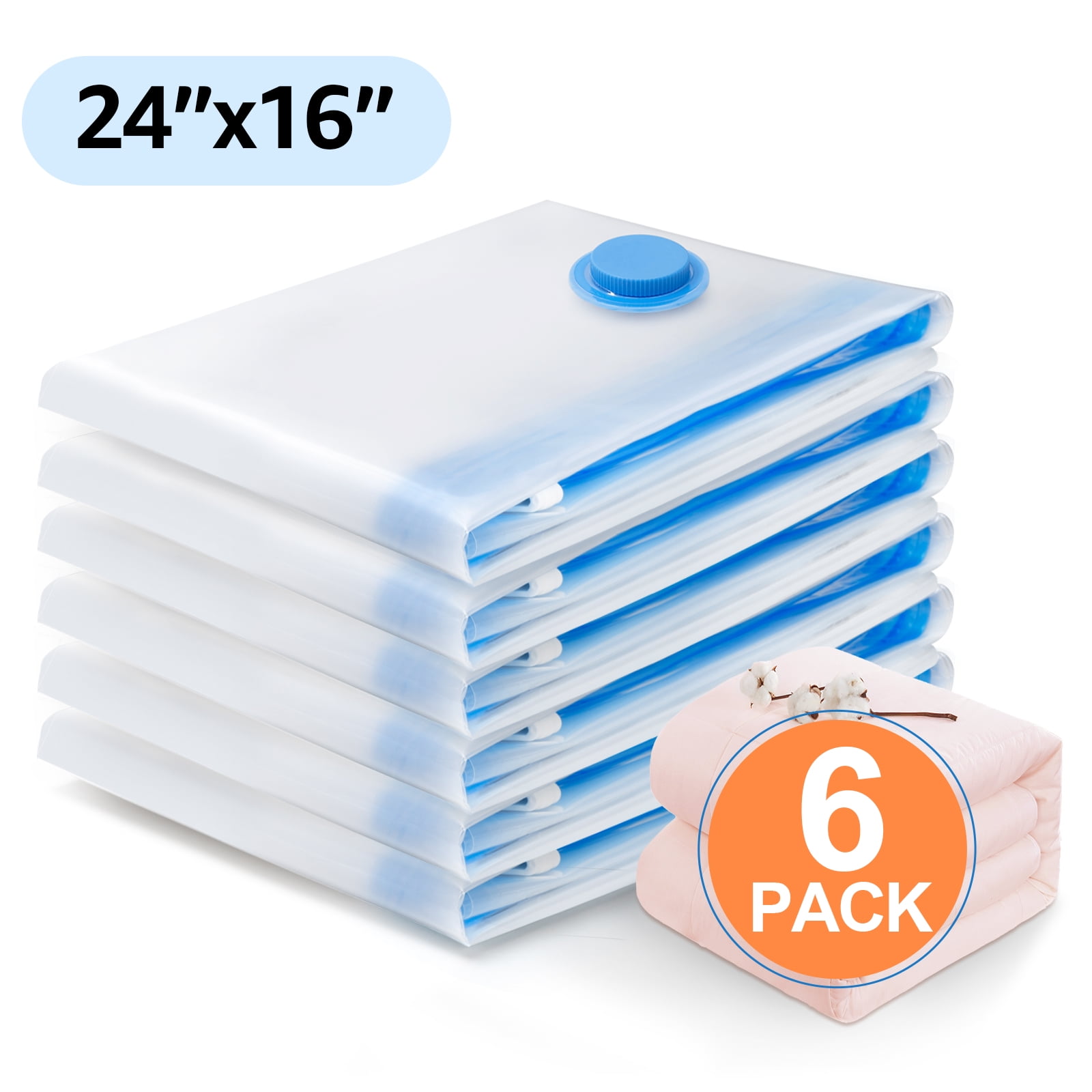 6 Pack：Small Size Vacuum Storage Bags 24x16,85% More Storage! Travel  Space Saver Bags for Clothes 