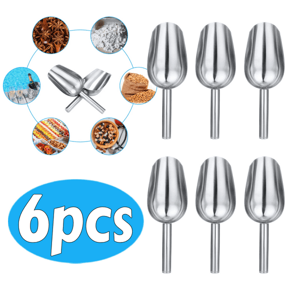 6-Pack Small Stainless Steel Scoops, 6 Ounce Mini Metal Scoops for Food, Candy, Ice, Coffee & Canisters, Kitchen and Buffet Serving Set