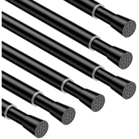 6 Pack Small Tension Rod 19.5 to 27 Inch Black Tension Curtain Rod Adjustable Spring Curtain Rods No Drilling Expandable Pressure Short Curtain Rods for Windows,Closets,Doorway,Kitchen