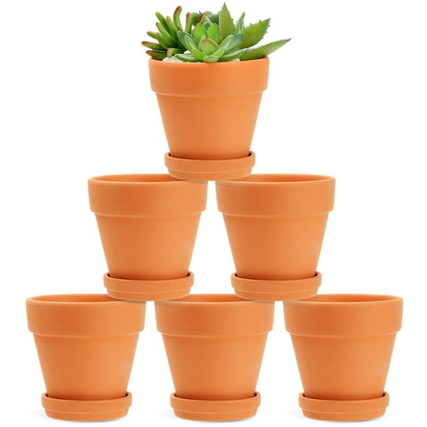 6Pack Small Terra Cotta Pots with Saucer and Drainage Hole, 4 Inch