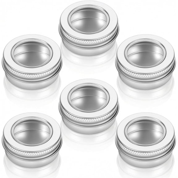 6 Pack Small Tins with Lids 0.5 oz Metal Round Aluminum Tins Screw Top Containers Mini Proof Refillable Tin Containers for Lip Balms, Salves, Lotion Bars, Candles Silver