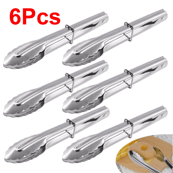 6 Pack Small Tongs, 7-Inch Mini Serving Tongs, Food Tongs with Stainless Steel Handles, Heat Resistant Kitchen Tongs for Cooking, Serving, BBQ, Grilling, Salad