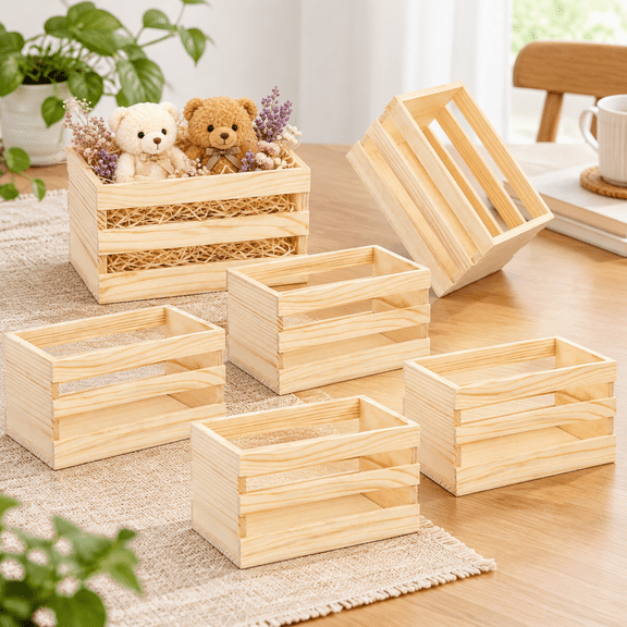 6 Pack Small Unfinished Wooden Crates, Rustic Mini Storage Boxes for DIY Crafts, Farmhouse Displays