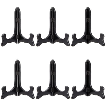 Juvale Wooden Plate Stands for Display - Plate Holders for Showcasing Collectible Items - Photo & Artwork Picture Holders for Tables - Lightweight & Sturdy Wood Display Stand - 6-Pack, 6 in, Black