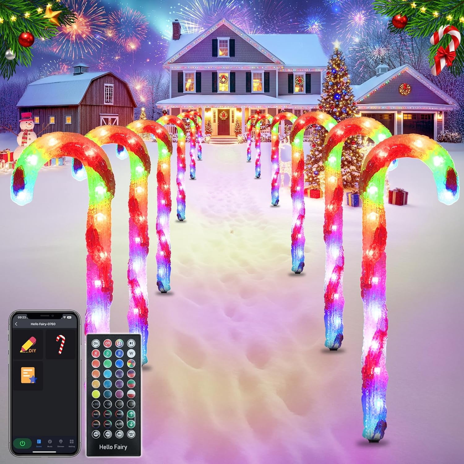 6 Pack Smart Candy Cane Pathway Lights with App Remote Control Music ...
