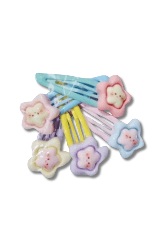 6-Pack Smiley Star BB Hair Clips for Girls  Colorful Pentagram Snap Barrettes