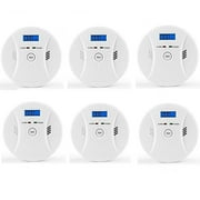 6 Pack Smoke Detector and Carbon Monoxide Detector Battery Powered with Test/Reset Button, 2 in 1 LCD Display Carbon Monoxide & Smoke Combo Detector CO Alarm with LED Light Flashing Sound Warning