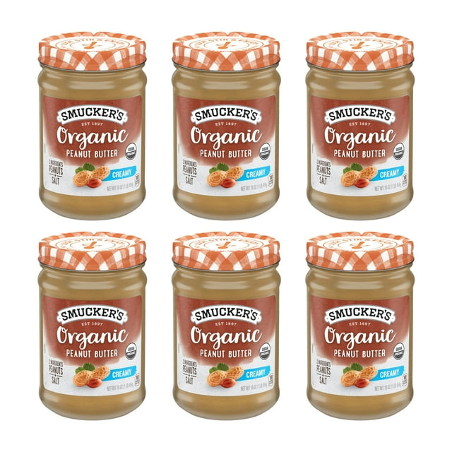 (6 Pack) Smucker's Organic Natural Creamy Peanut Butter, 16 oz Jars