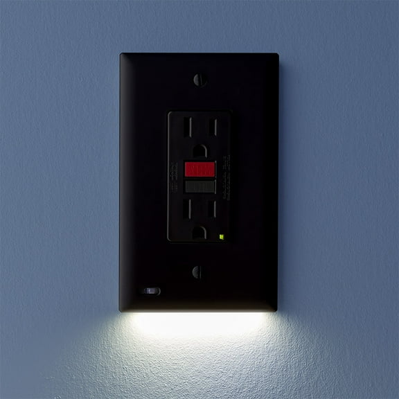 6 Pack - SnapPower GuideLight 2 [For GFCI Outlets] - Replaces Plug-In Night Light - Electrical Receptacle Wall Plate with LED Night Lights - Auto On/Off Sensor - (GFCI, Black)