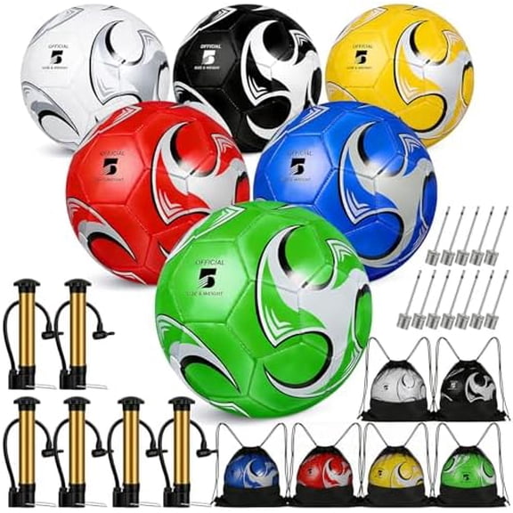 6 Pack Soccer Balls Size 5 Deflated Includes Soccer Ball with Pump and Net Bag, Pelota De Futbol Training Practice Sphere Competition for Indoor Outdoor$$Sport & Recreation Other
