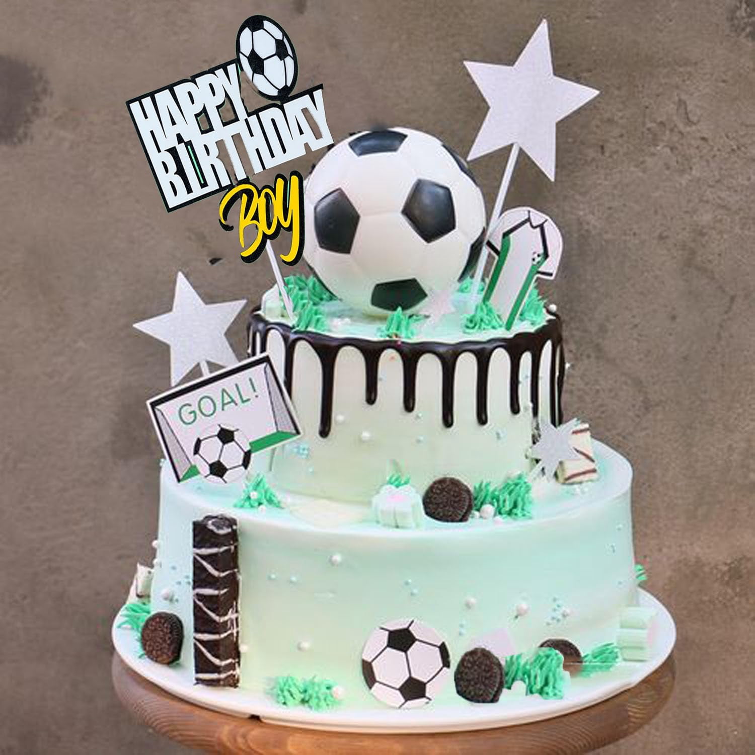 Luxshiny Soccer Cake Toppers – Set Of 2 Goals & 6 Soccer Balls – Perfect For Birthday & Football Theme Party Decorations