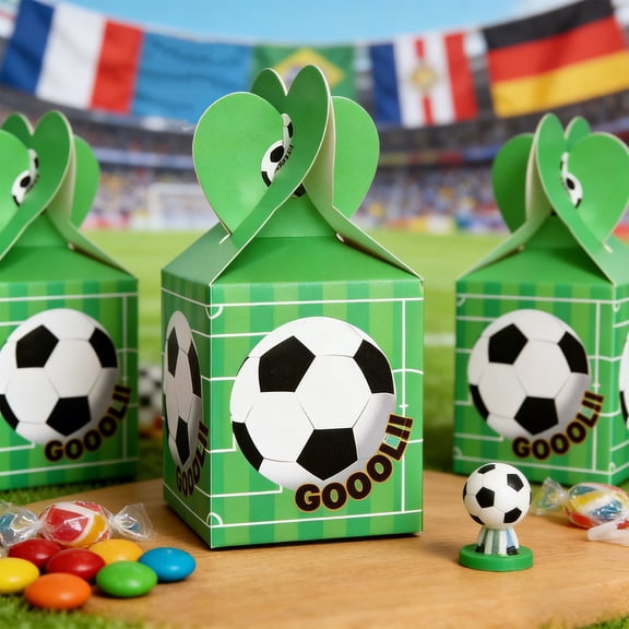 6 Pack Soccer Candy Boxes, Football Themed Treat Boxes for Birthday Party Favors, Foldable Paper Gift Boxes for Kids Goody Bags, Classroom Reward