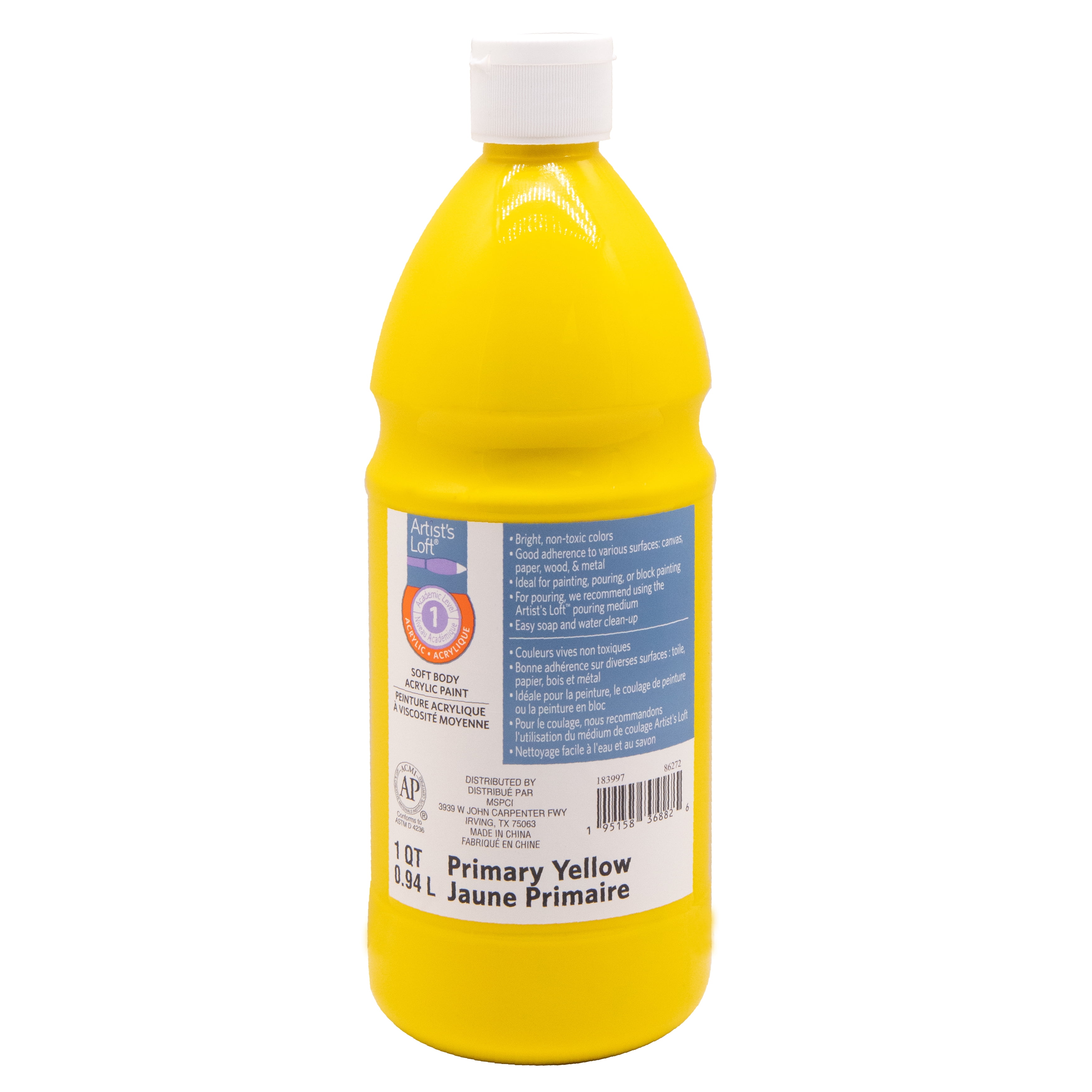 Artist's Loft 32oz. Yellow Soft Body Acrylic Paint by FolkArt - Non-Toxic Paint for Drawing, Painting, Art & Crafts Supplies - Bulk 6 Pack