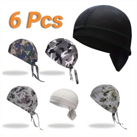 6 Pack Soft Breathable Inner Lining Hat Skull Cap Motorcycle Head Wrap Sweat Absorbing Brimless Hat Fashion Accessories