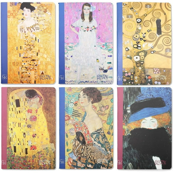 6 Pack Gustav Klimt Lined Soft Cover Travel Journal, A5 Lined Art Diary Notebooks (40-Sheet each)