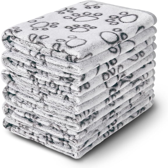6 Pack Soft Fluffy Fleece Pet Blankets for Dogs and Cats - Small/Medium/Large Sizes, Paw Print Design, Machine Washable, Warm Lightweight Blanket for Indoor & Outdoor Use