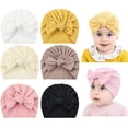 thumbnail image 1 of 6 Pack Soft Stretchy Turban Hats with Knotted Big Bow Caps Beanies Bonnets Headwraps Hair Accessories for Baby Girls Infants Toddlers Kids, 1 of 4