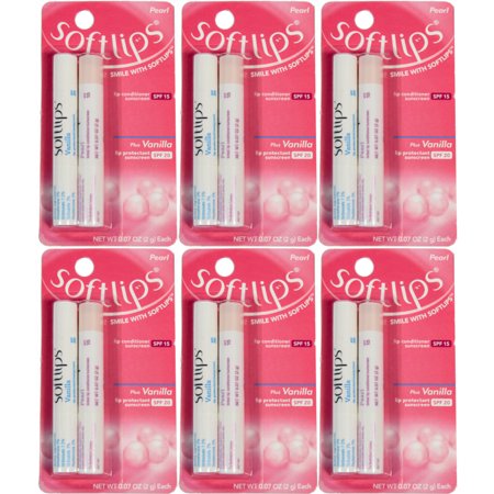 6 Pack Softlips Lip Sunscreen Pearl SPF 15 Plus Vanilla SPF 20, 0.7 Ounces Each