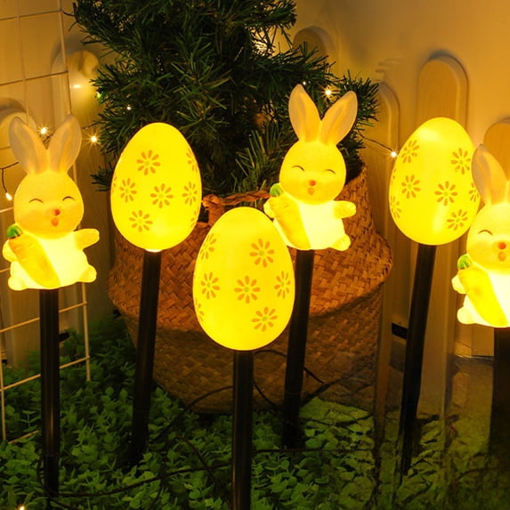 6-Pack Solar Easter Lights Outdoor, Bunny & Carrot Garden Stake Lights with Auto On/Off, Multicolor LED Yard Decorations for Lawn Pathway Patio