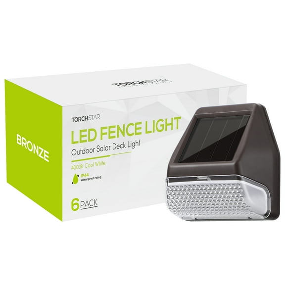 6 Pack Solar Fence Light, LED Dusk-to-Dawn Deck Lights, 4000K Cool White