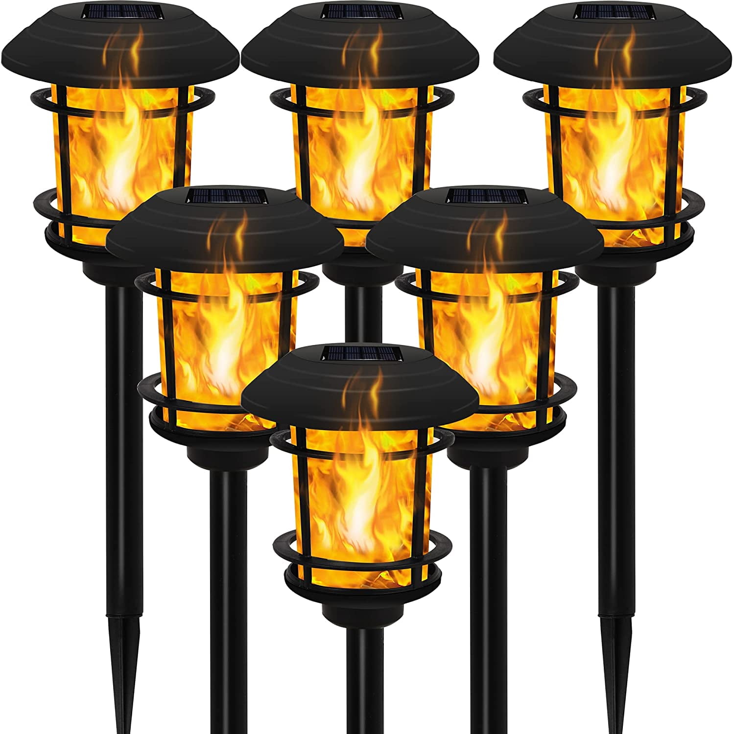 6-Pack Black Solar LED Pathway Torch Lights with Flickering Flame