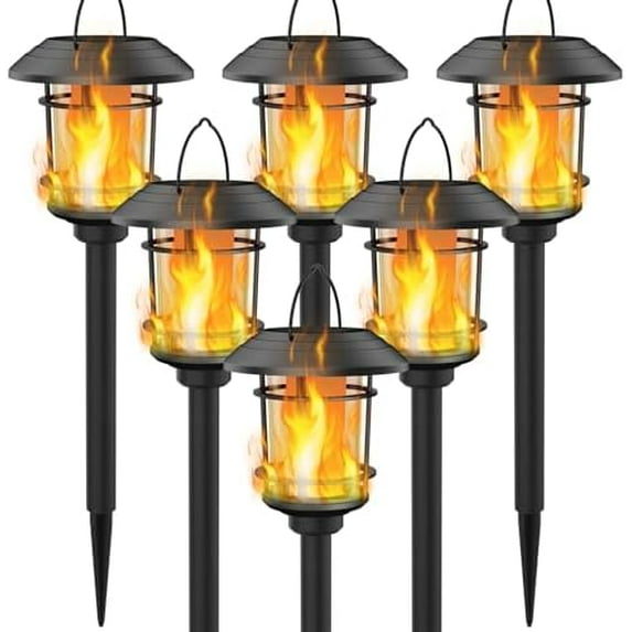 6 Pack Solar Flame Torch Lights Outdoor, Halloween Dual Use Flickering ...