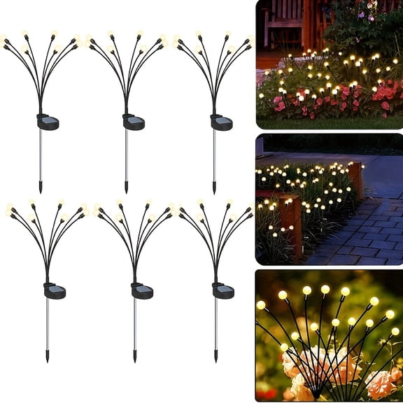 6-Pack Solar Garden Lights, 8-Head Solar Swing Firefly Lights, LED Outdoor Decorative Lights, Waterproof Solar Path Lights for Courtyard, Walkway, Yard & Patio Decoration