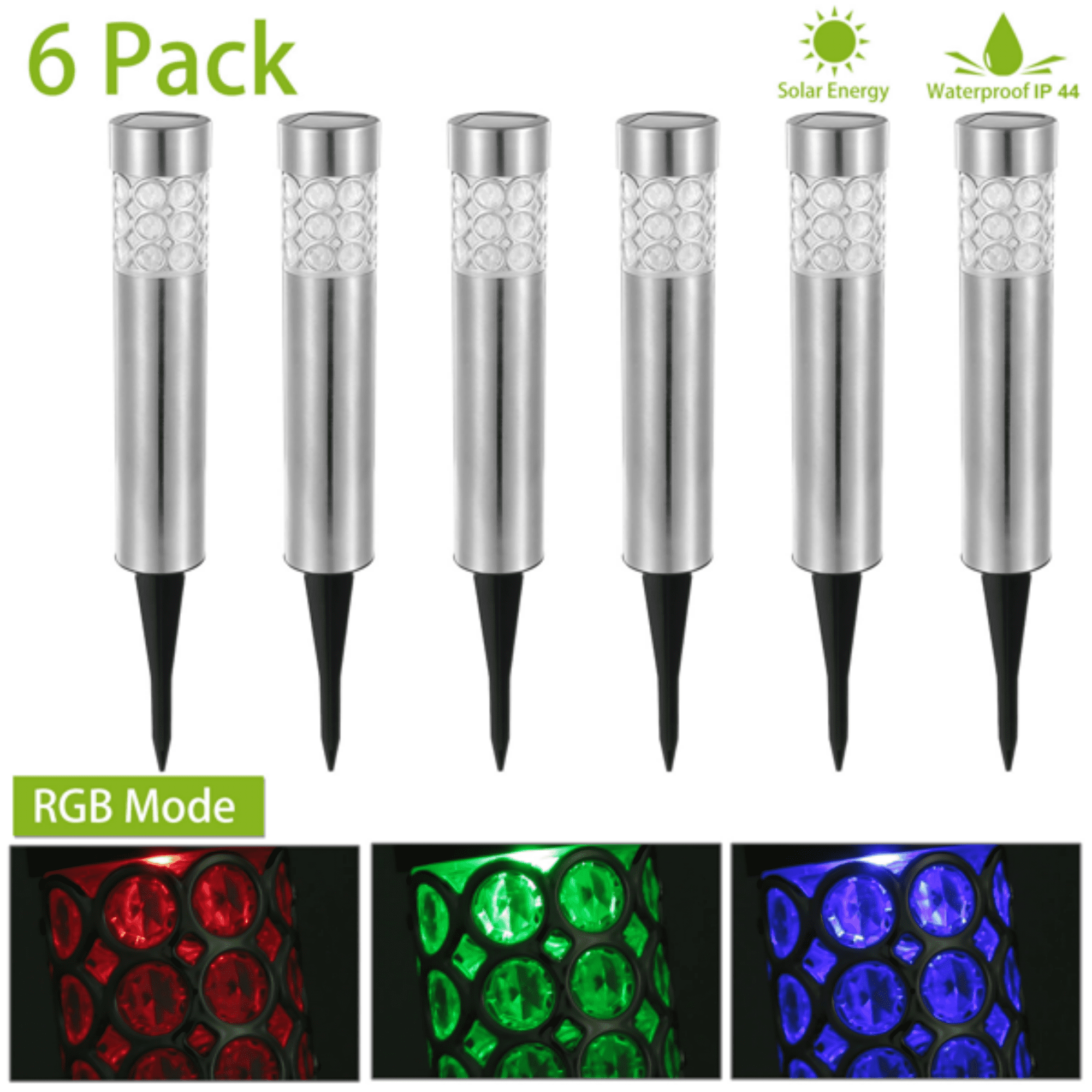 6 Pack Solar Garden Stake Lights, IP44 Weather‑Resistant Color‑Changing Outdoor Lamp, Amorphous Silicon Solar Panel, Stainless Steel & ABS Housing for Yard Pathway Lawn