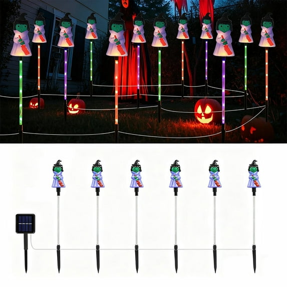 6 Pack Solar Halloween Pathway Lights Halloween Decorations Outdoor, Outdoor Halloween Lights Decor Lantern Pumpkins Ghosts Party Porch Yard Decorations