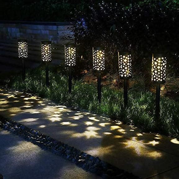 6 Pack Solar Light Outdoor Garden Patio Pathway Landscape Lights Yard Driveway Lawn Walkway Decoration Star Moon Solar Lantern Waterproof Outside Path Hanging Sidewalk Courtyard Black